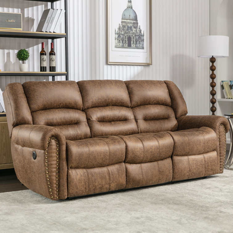 Caedin 85.5 Classic and Luxury Oversize Breathable Faux Leather Power Reclining Sofa